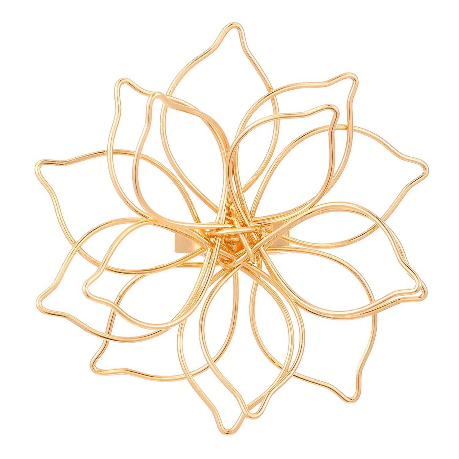 Gold Statement Floral Ring White BG