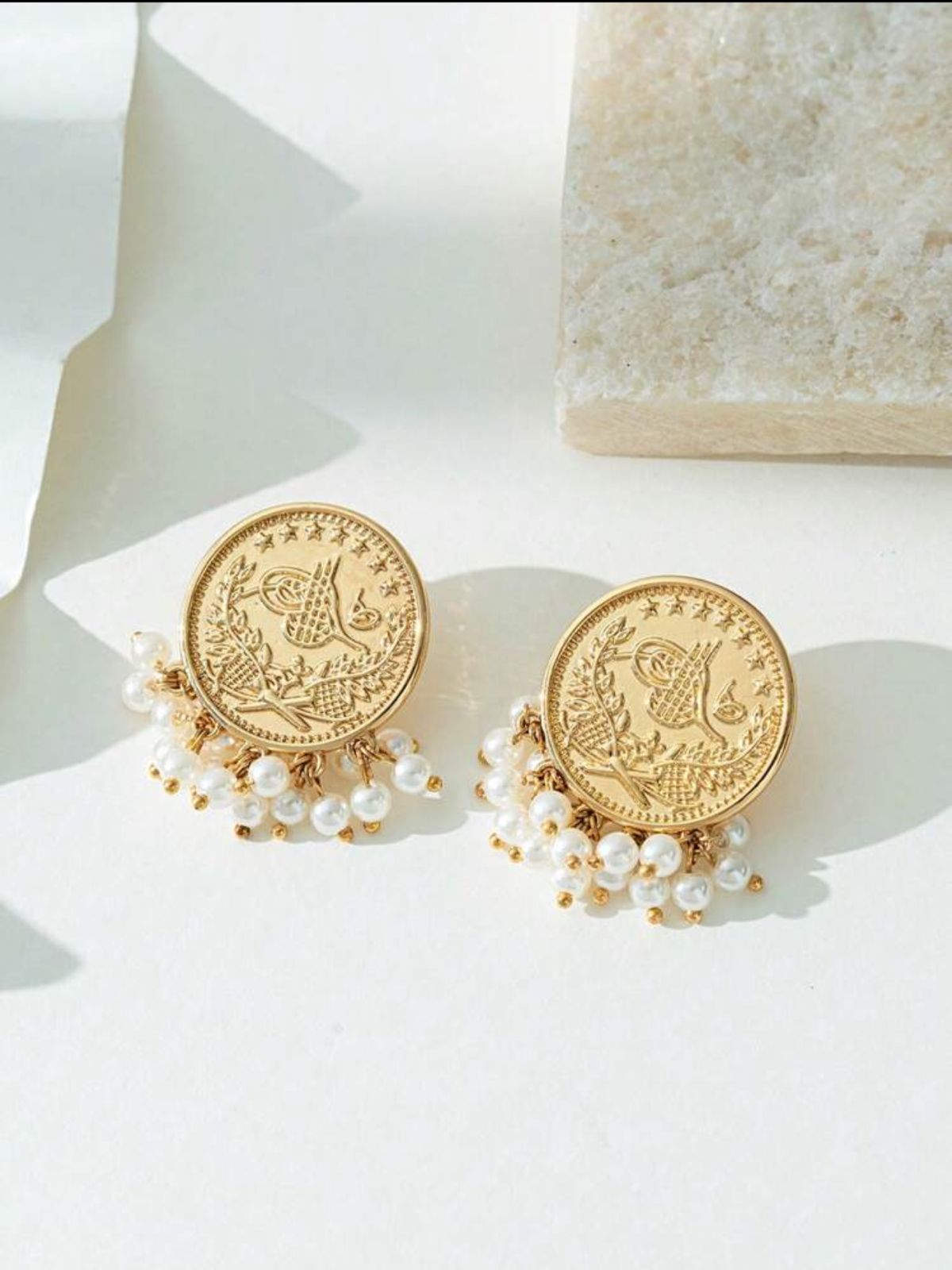 Turkish Coin & Pearl Chic Earrings