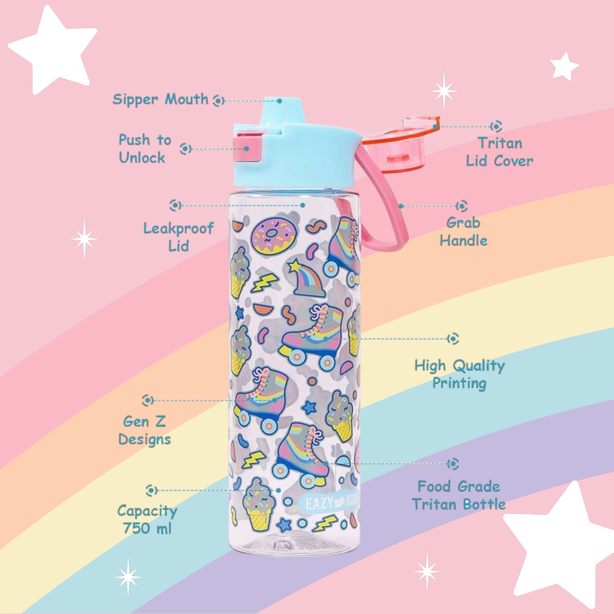 Eazy Kids Gen Z Skater Lunch Box and Water Bottle
