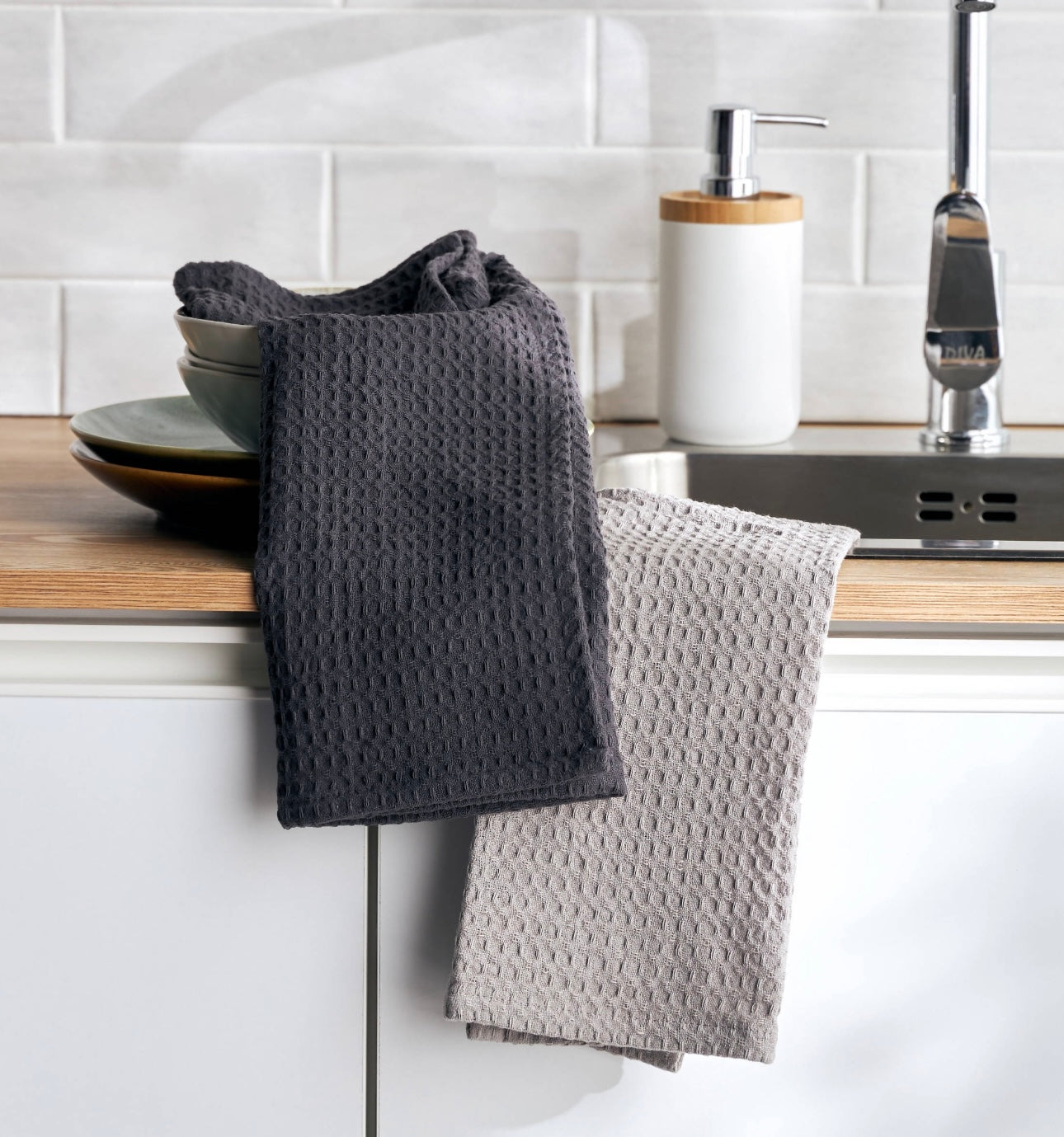 Washed Waffle 2 Pieces Kitchen  Towel Set