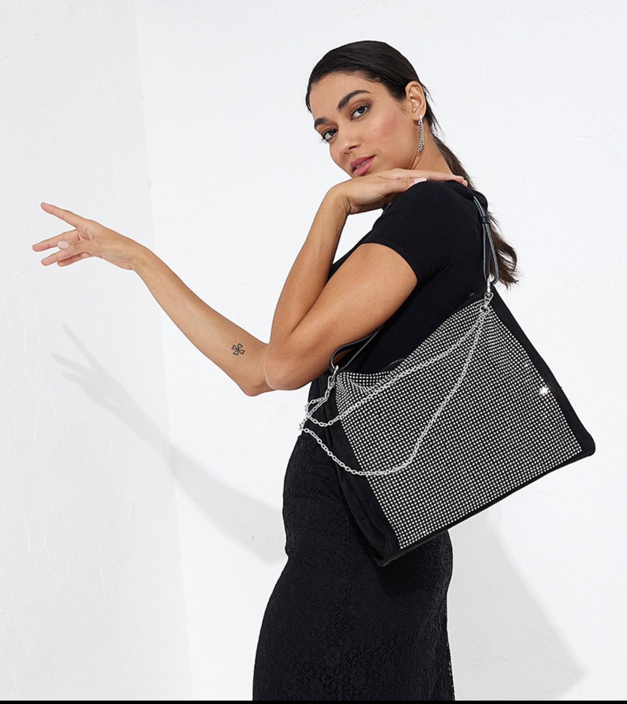 Tyra Stone Studded Shoulder Bag