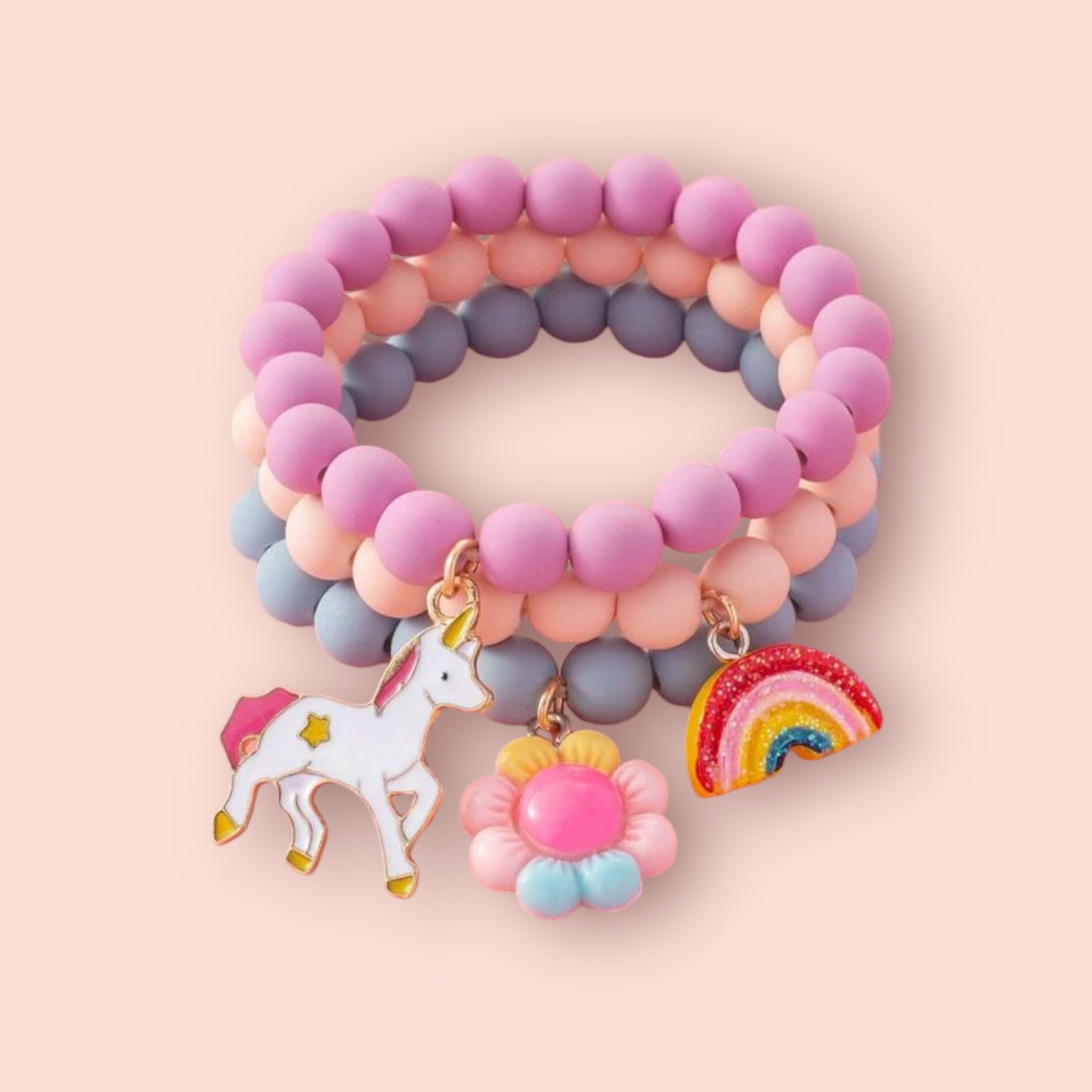 Little Girl Floral Unicorn Charm Bracelets - 3 Piece
